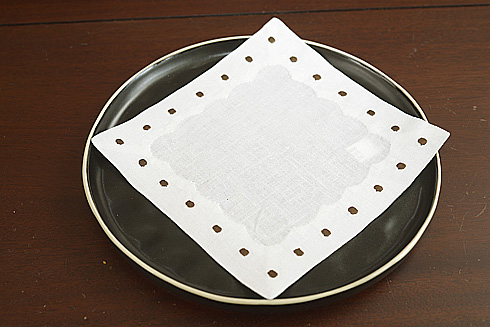 Linen Cocktail Napkins (6x6). Tiramisu Polka Dots. 12 pieces